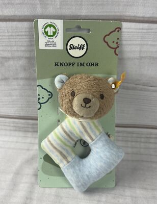 Steiff NEW Plush Rudy Teddy Bear Grip Rattle Baby Toy 15cm