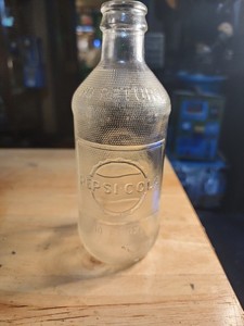 Vintage Pepsi-Cola 10 oz Clear Glass Pop Top Embossed Bottle