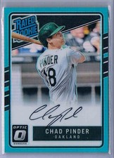 Chad Pinder 2017 Panini Donruss Optic Blue Rated Rookie On Card Auto #169. rookie card picture