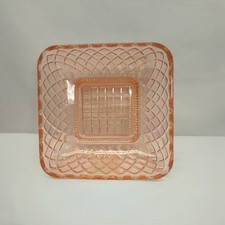 Vintage Pink Depression Glass Nut Candy Dish Diamond Waffle Weave Pattern 5 "