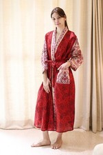 Robe longue kimono rouge-noir pure soie femme robe en soie kimono PS KMO5252