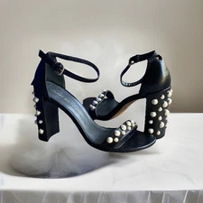 Stuart Weitzman More Pearls Faux Pearl Studded Heels Sandals Size 8M