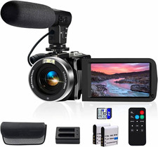 4K UHD Handheld Camcorder WiFi Touch Screen 18x Zoom w Microphone Remote