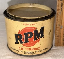 ANTIQUE RPM CUP GREASE STANDARD OIL TIN LITHO CAN GAS SERVICE STATION CAR AUTO