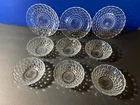 6 Vintage Anchor Hocking Clear Bubble Dessert Bowls And Three 6” Dessert Plates