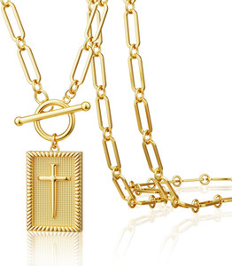 Authentic 14K Gold Plated Cross Necklace for Women Chunky Pendant Necklace | Cross Necklac