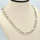 VTG Italy 925 Sterling Silver 10mm Figaro Diamond Cut Heavy Chain Necklace 30"