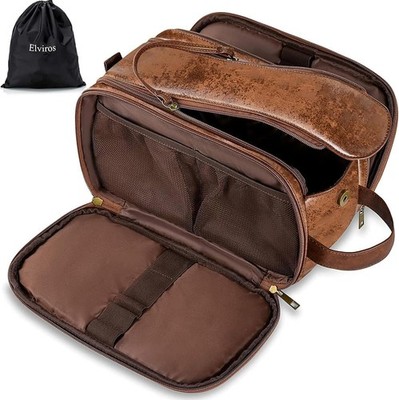 Elviros Men s Toiletry Bag, Polyurethane (PU) Leather, Large Waterproof Trave...