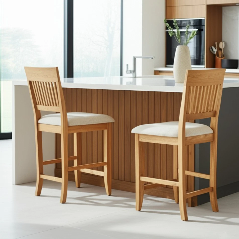 Juego de 2 sillas de comedor de pub Alpine Furniture Aspen en natural antiguo (marrón) Foto 2 de 4