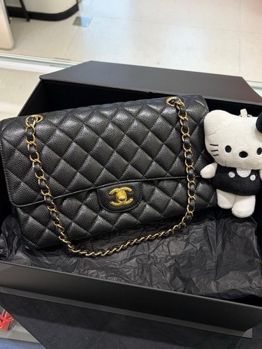Chanel Classic Double Flap Bag Black Caviar Medium Gold Hardware