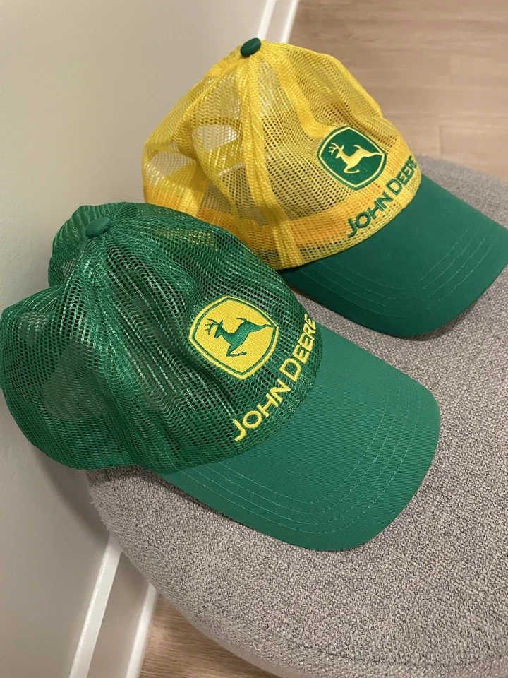 PAR de sombreros de camionero John Deere verdes y amarillos con correas ajustables (2 sombreros) Foto 3 de 4