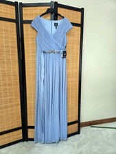 NWT Adrianna Papell Draped Mesh Gown Pale Blue Formal Party Dress SZ 10 8 