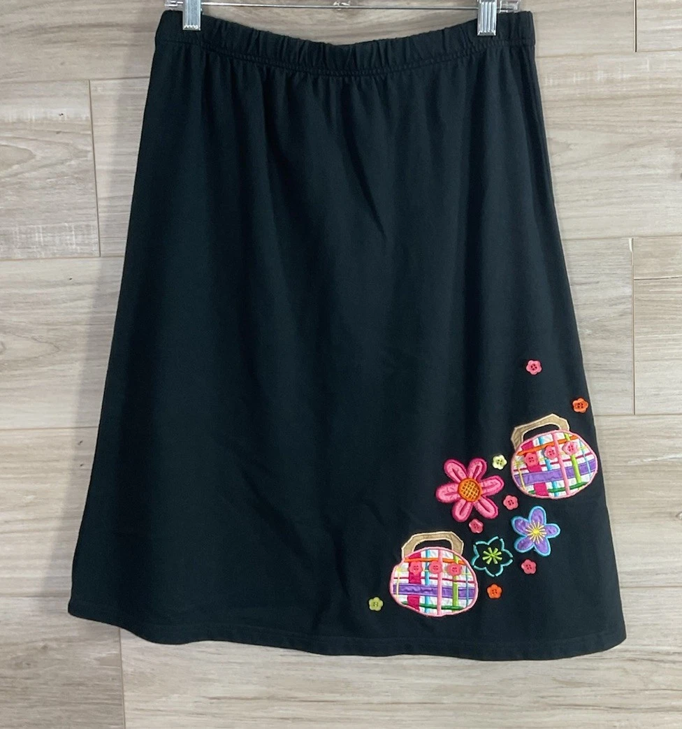 Michael Simon Black Floral Embroidered Black Cotton Skirt Whimsical Girly Large
Opens in a new windo