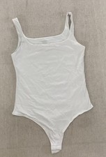 Minimalist Bodysuit Womens S White Sleeveless Square Neck Stretch Snap Casual