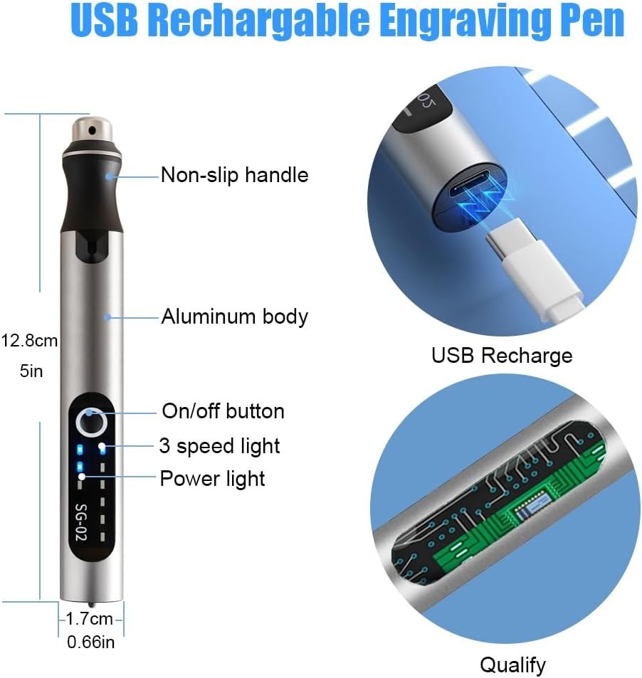 USB Rechargeable Cordless Engraving Pen with 35 Bits - Precision Crafting Tool