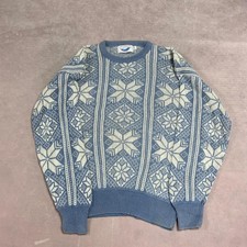 Vintage Knitted Jumper Abstract Fairisle Patterned Grandad Knit Sweater Men's L
