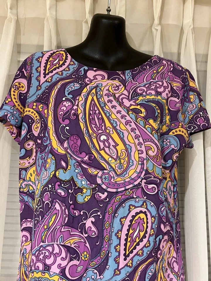 Vintage 60s Pink Purple Paisley Print Mod Mini Gogo Dress - Image 2 of 4