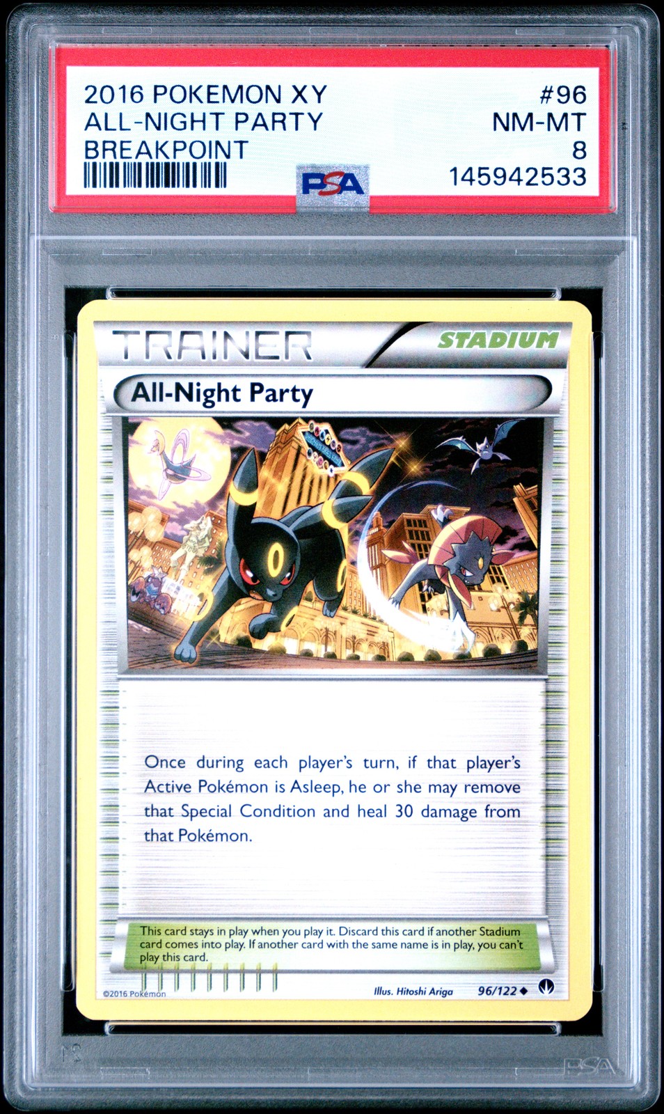 2016 POKEMON XY BREAKPOINT #96 ALL-NIGHT PARTY PSA 8