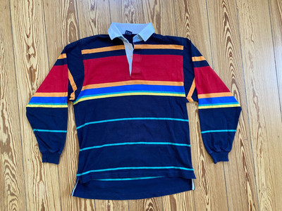 Gant Rugger Rugby Shirt - Size Medium-  Blue Red-Yellow-Green Striped -
