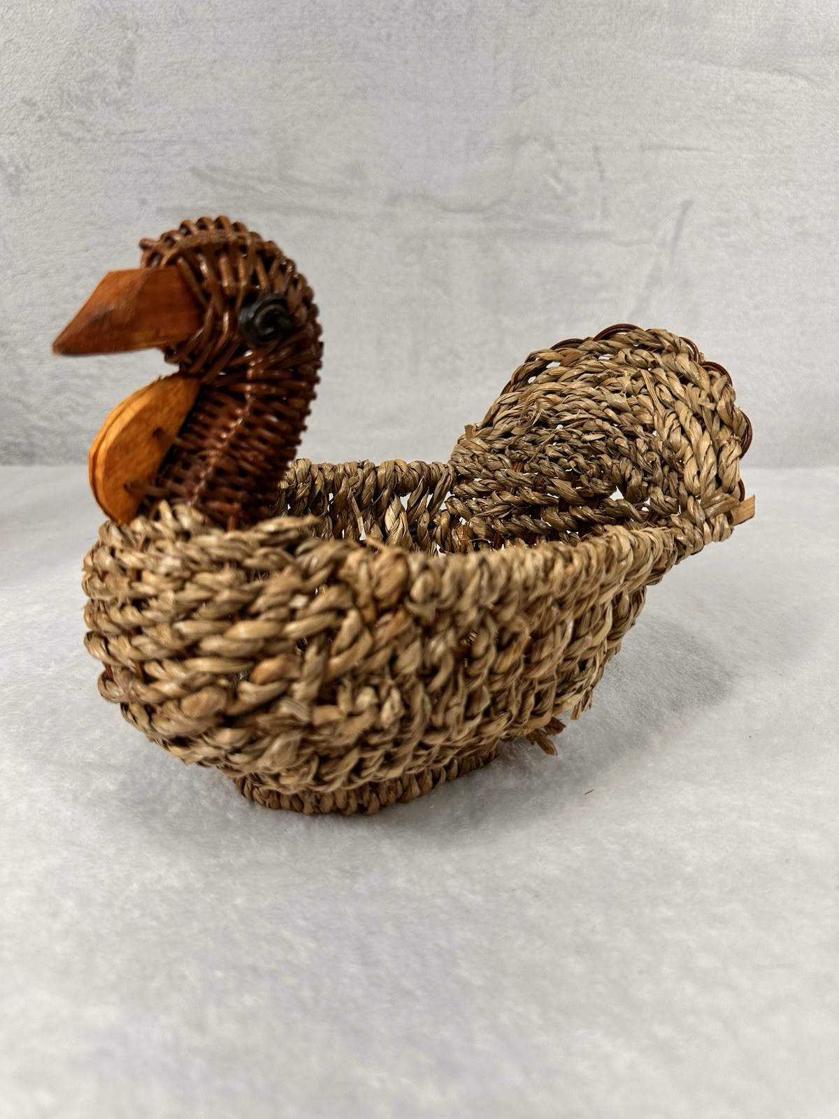 Vintage Turkey Shaped Woven Wicker Rattan Basket Thanksgiving Fall Decoration