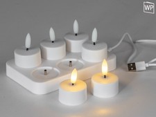 LED Akku Teelichter 6 Stück mit Ladestation weiß Formano