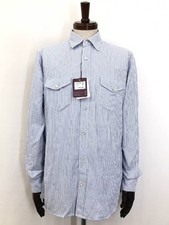 GLANSHIRT Men's Unused 5Xch00 G6000 805 Striped Long Sleeve Western 38 Navy And