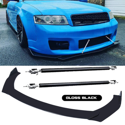 Front Bumper Lip Spoiler Splitter Body Kit+Strut Rods For Audi A4 B6 A5 A6 A7 S8