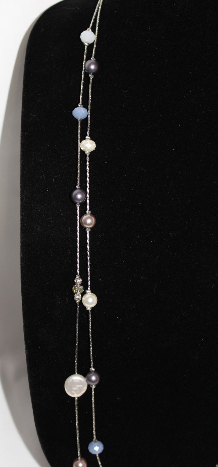 Estate Vintage Silvertone Double Strand Beaded Fa… - image 3