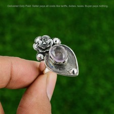 Halloween Deal Oval Natural African Amethyst Promise Flower Ring Sterling Silver