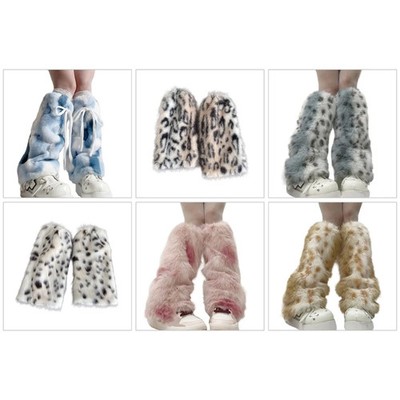 Leopard Leg Warmers Women's Plush Fuzzy Winter Long Boot Cover Socks Warmer