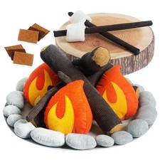 Pretend Campfire Set for Kids with S'Mores Kit  Wood Log Medium, Natural