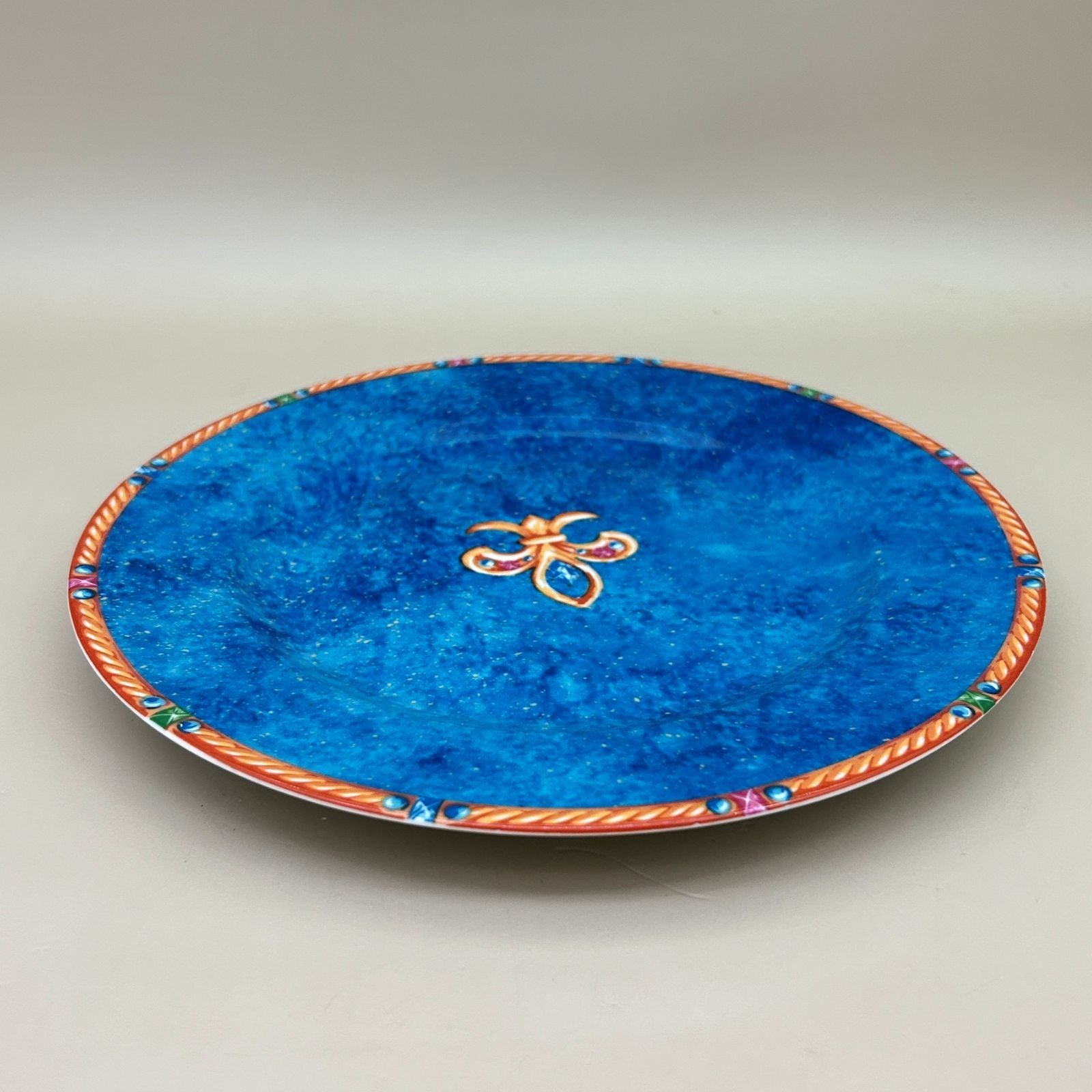 Philippe DeShoulieres Fleur de Lys Salad Plate 8.5 in Limoges Blue Yellow Edge