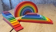 Wooden Rainbow Stacker &ndash; Grimms Style Montessori Toy | 34 pcs