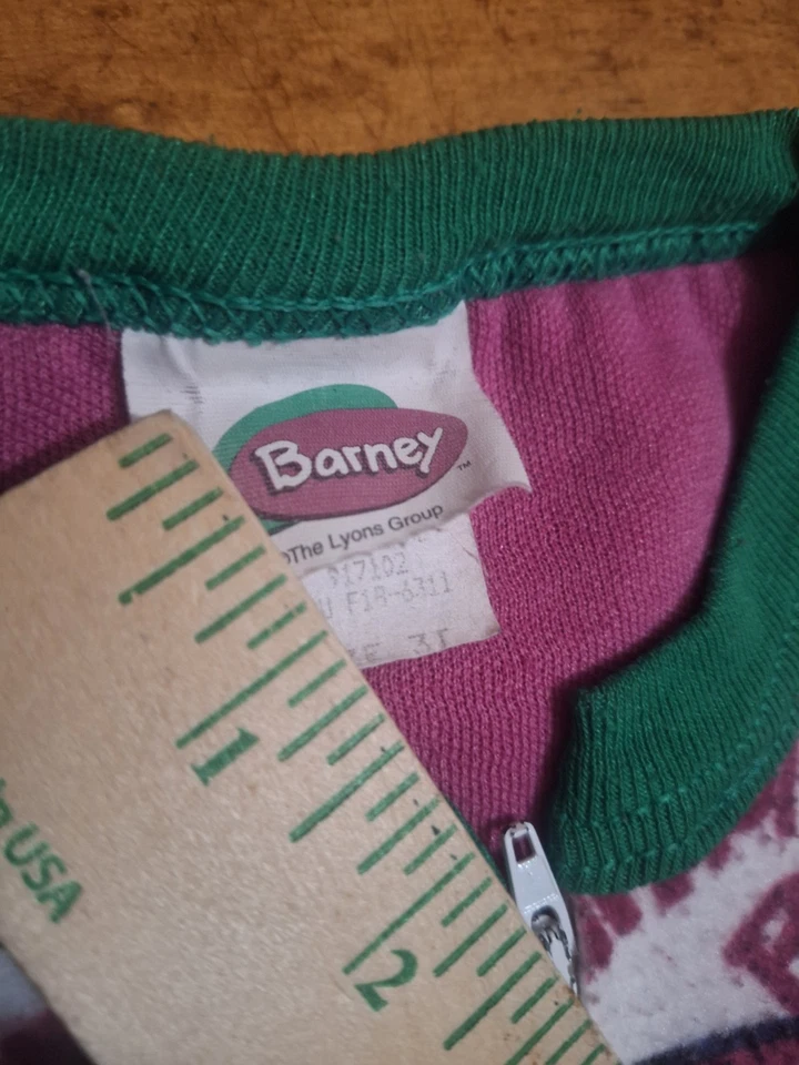 Vintage 1993 Barney Fleece Pajamas Kids 3T Zip One Piece Sleeper Lyons Group - Image 4 of 4