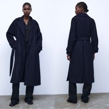 RARE ZARA NAVY MANTECO WOOL BELTED WRAPAROUND CUFFED COAT JACKET MEDIUM M NEW