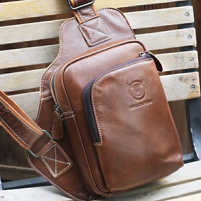 Herren Sling Rucksack Echtleder Brusttasche Crossbody Tasche Schultertasche NEU - Bild 3 von 4