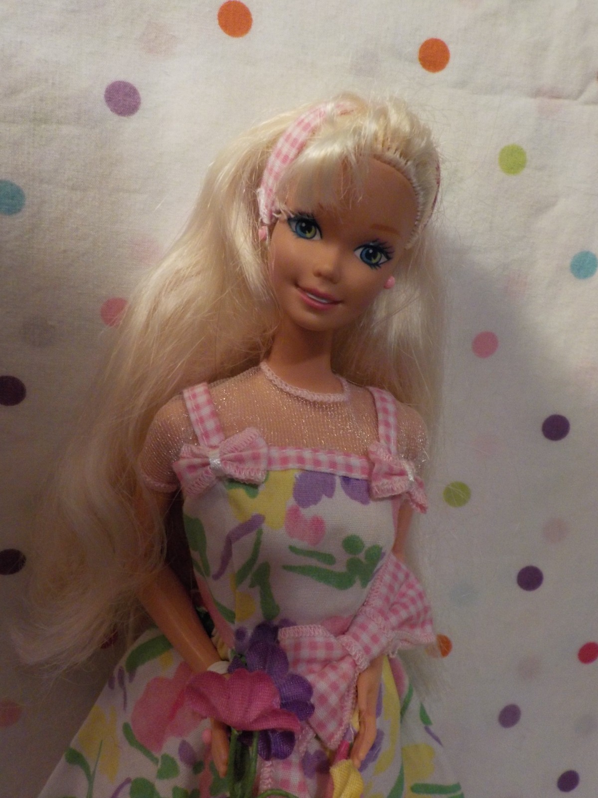 1996 Avon Spring Petals Barbie Doll, Blonde,Dress,Headband,Shoes,Mattel,Pretty