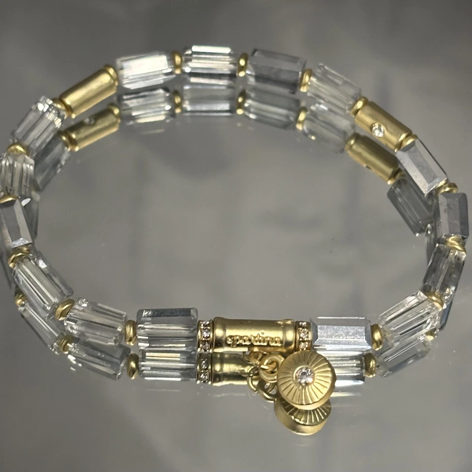 Spartina Beaded Charm Bracelet Crystal Brass 7in Gold Tone Fashion Jewelry - Image 3 of 4