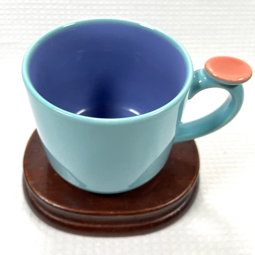 Lindt Stymeist Colorways Thumbprint Mug  Aqua Salmon Blue Vtg 1980's Artsy EUC