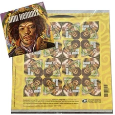 🔥Jimi Hendrix🔥Mint POSTAGE STAMP SHEET 16 Forever 2014 USPS Music Guitar MNH