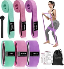 Long and Short Fabric Resistance Bands with Door Anchor 7 PCS, Non-Slip Stretch 
