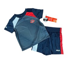 Fila Crest Soccer Set Shorts Short Sleeve Shirt Navy Blue Red White NWT Boys 4