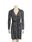 Diane Von Furstenberg White Black Logo Silk Cotton Jeanne Wrap Midi Dress S/M 8