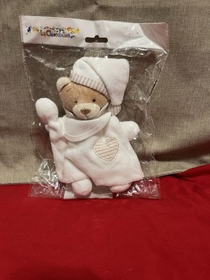 DouDou et Compagnie Paris Teddy Bear Plush Lovey Security Blanket 8  White NEW