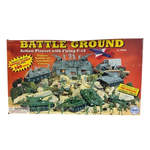 Vintage Marx Battleground Playset Partial w/ Box 7 Vehicles Soldiers Fortress