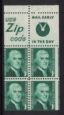 Scott 1278b Ungekerbt-Fehler MNH 1 Cent Thomas Jefferson Bogen zu 4 1971
