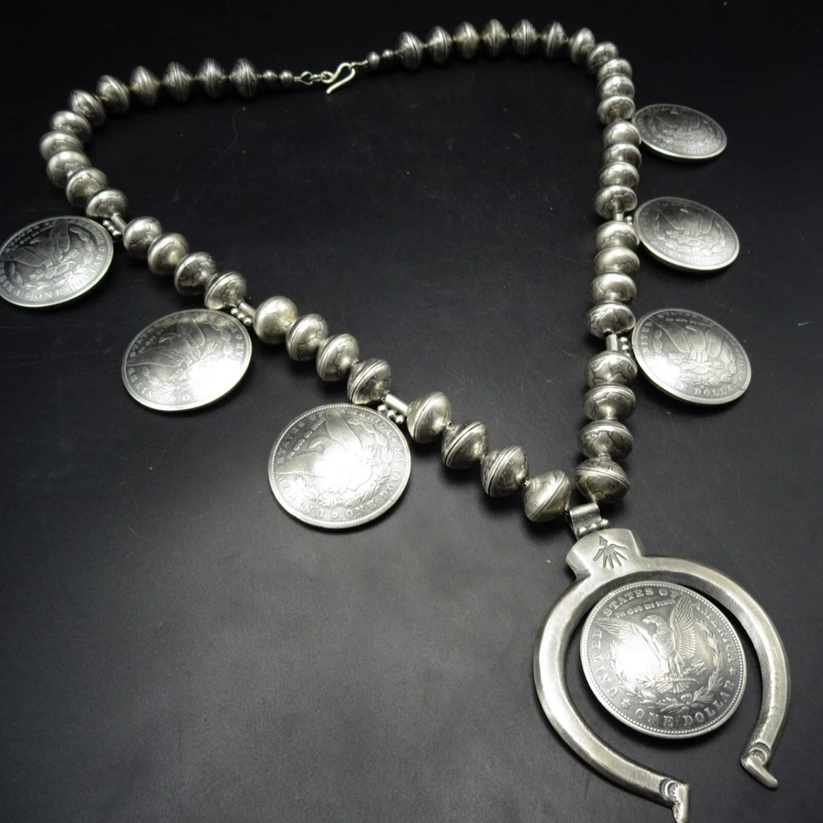 BUFFALO DANCER Coin Silver NECKLACE Mercury Dime BEAD Morgan
