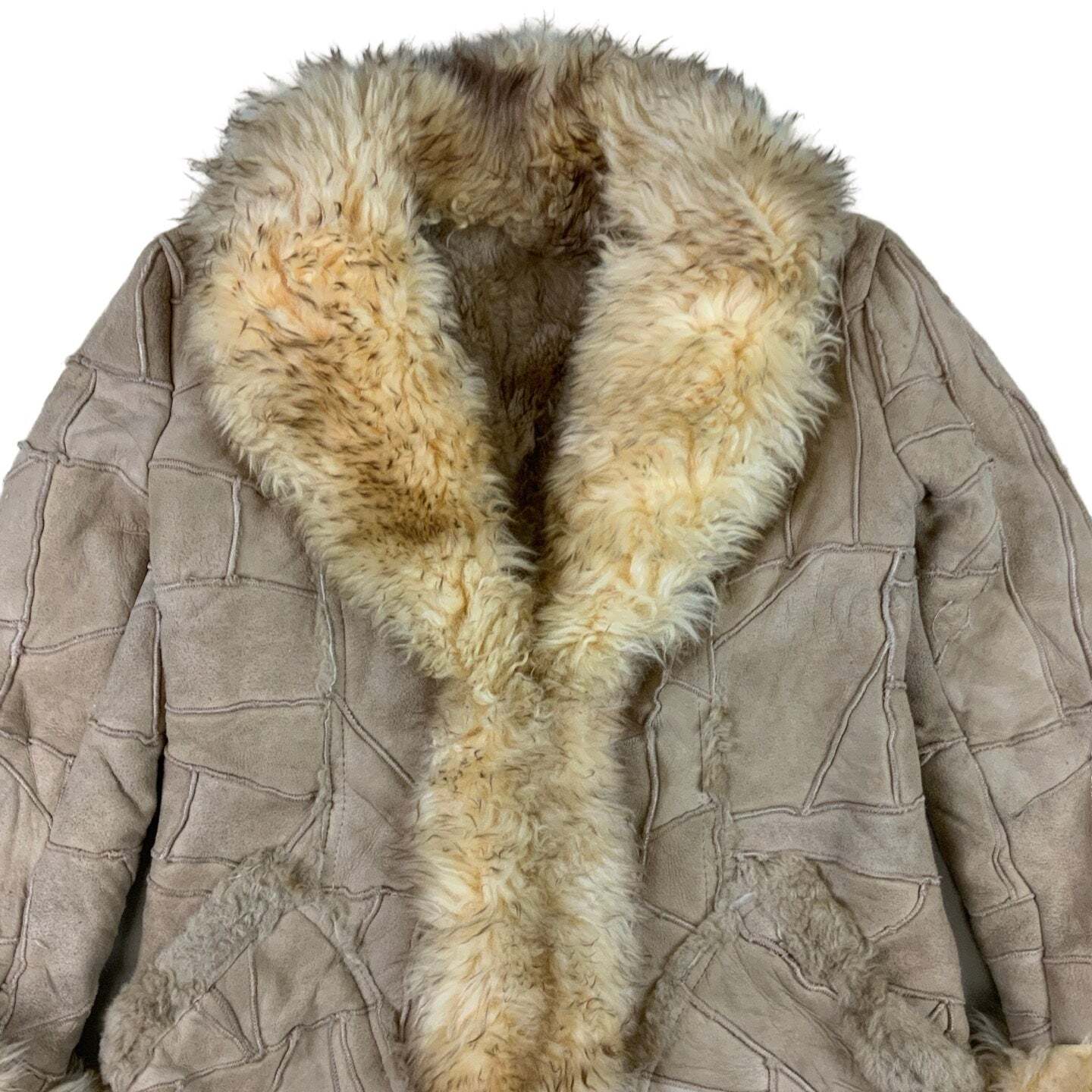 Vintage PatchWork Pattern Shearling Coat 14 16 - image 3