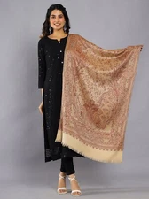 Large Superior Jamavar Shawl Paisley Jamawar from India Pashmina Stole Beige