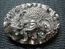 LARGE 3D KOI FISH BELT BUCKLE VINTAGE RARE DARK BLACK BRAND 2004 USA HEAVY